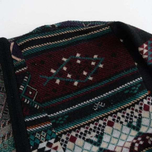 VTG  Tosani Black Purple Teal Geometric Shapes made in Canada Button Up Cardigan - Picture 11 of 13